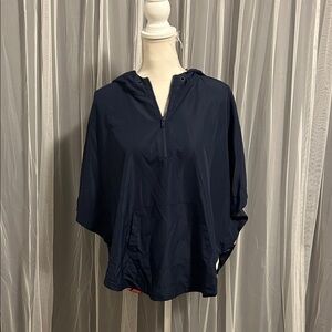 Aerie Navy Hooded Poncho Floral Interior Jacket Size Medium